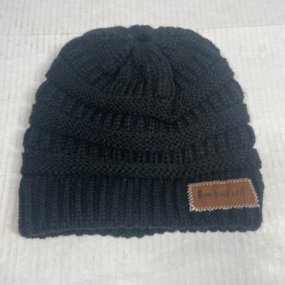 Three‎ Bird Nest Women Black Beanie hat - Picture 1 of 2
